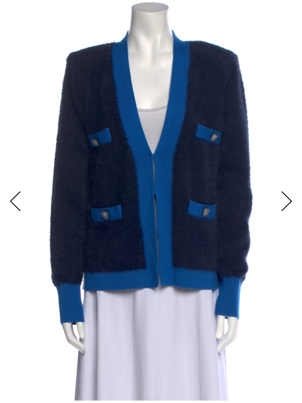 L'AGENCE Navy Cardigan with Bright Blue Trim